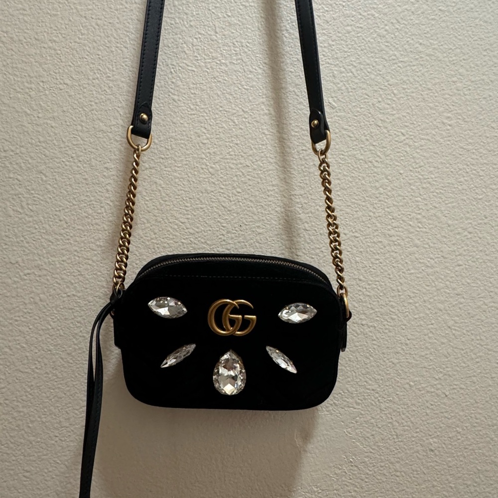 GG Marmont Shoulder Bag Crystal Embellished Matelasse Velvet Mini